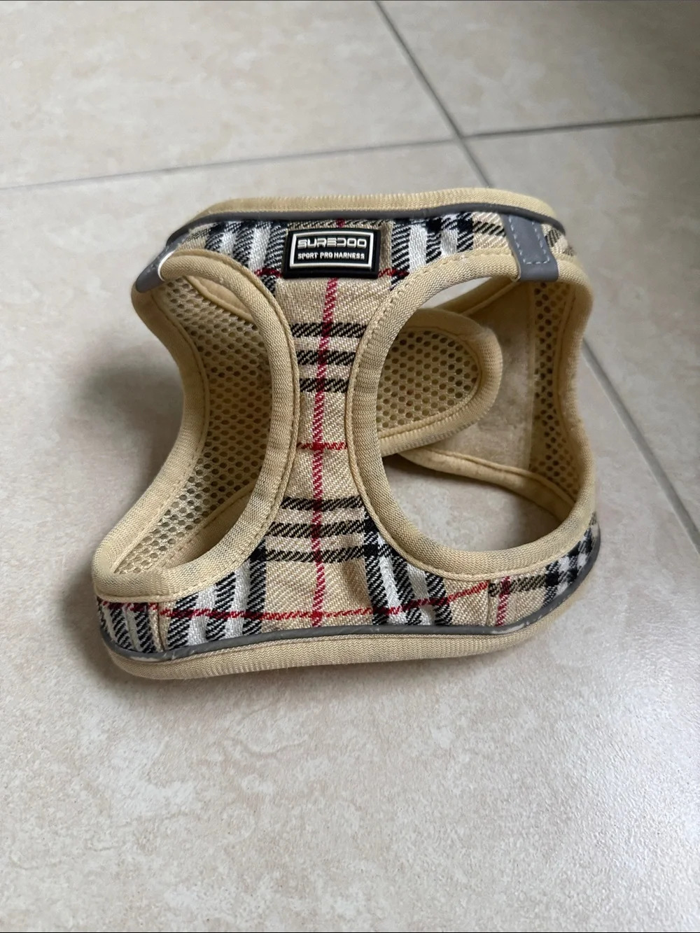 Plaid Beige Dog Harness by